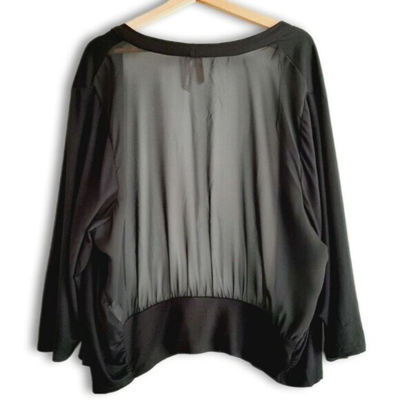 PENNINGTONS | Mixed Media Open Front Sheer Back Cardigan Black Neutral Sz 3X - Picture 7 of 14